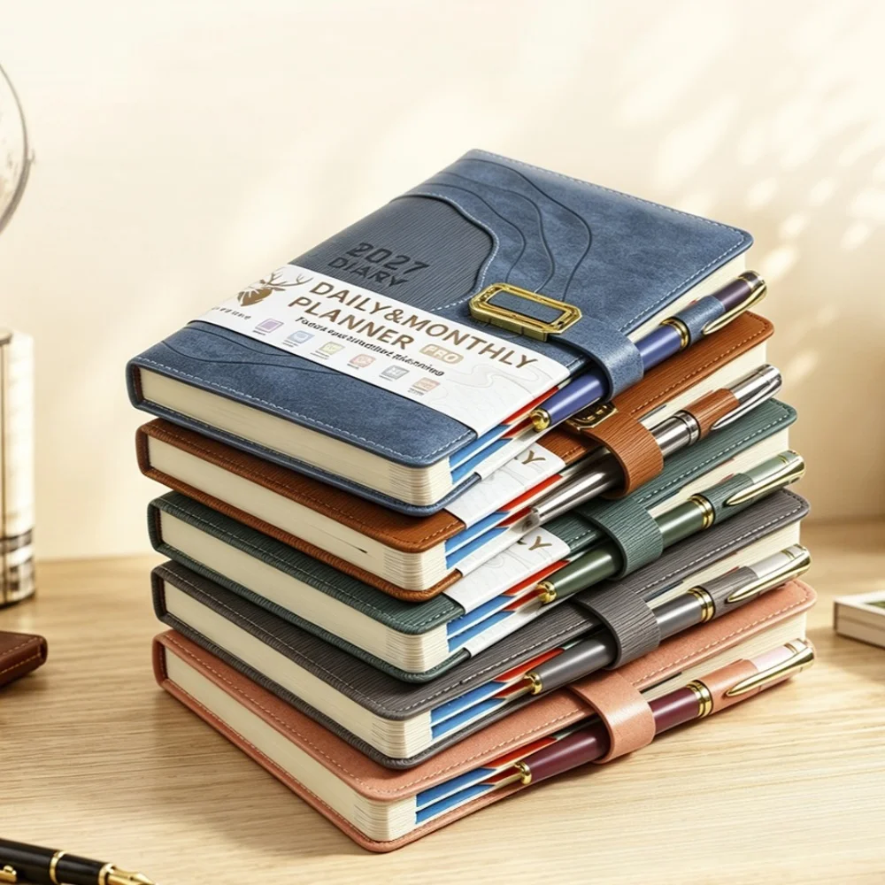 Retro Lacing Edge Annual Ring Daily Planners Metal Buckle Pen Loops Designs A5 Schedule Notepad Engliah Inner Page Notebooks