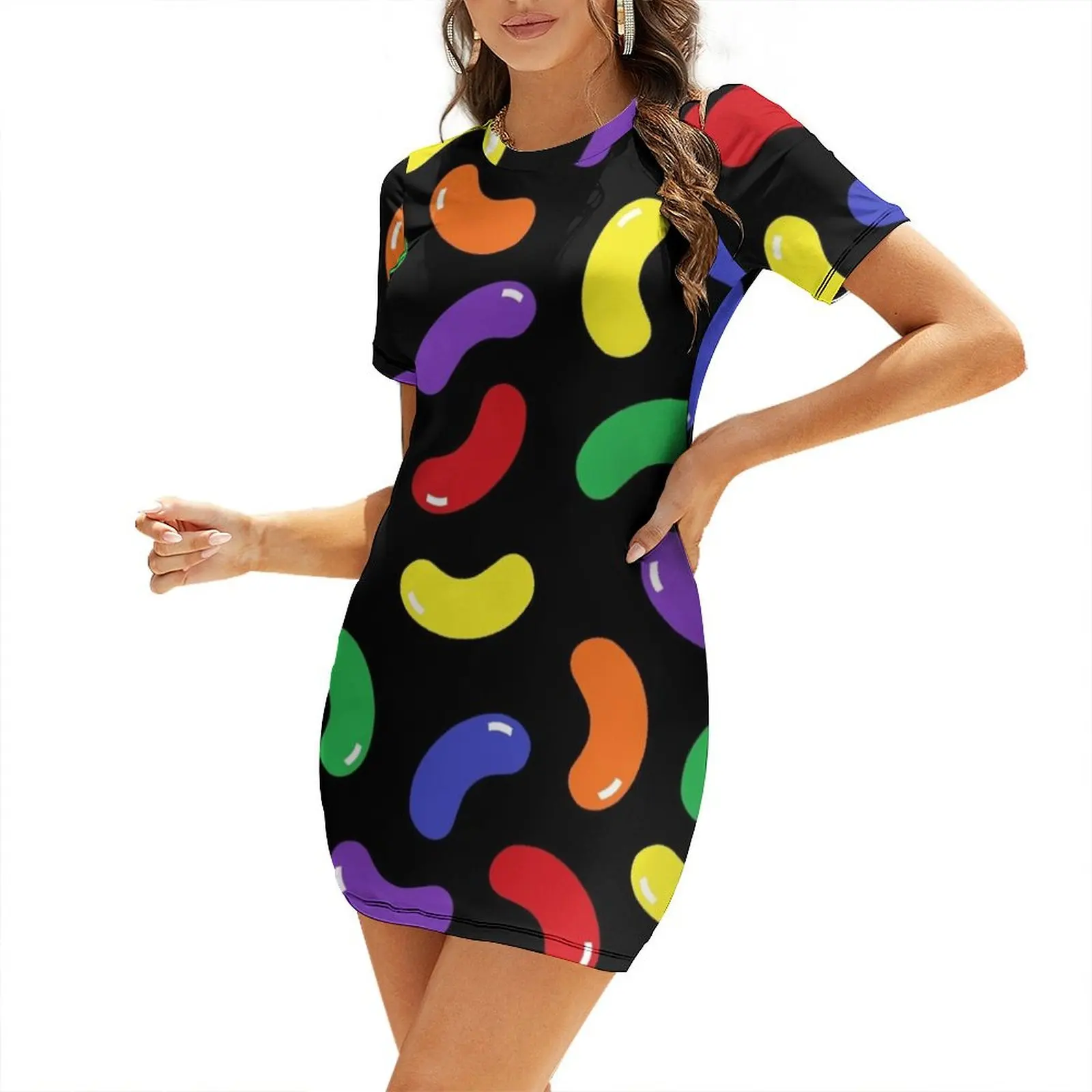 

Jelly Bean Pattern Short Sleeved Dress summer dress for women 2025 sexy dress for women