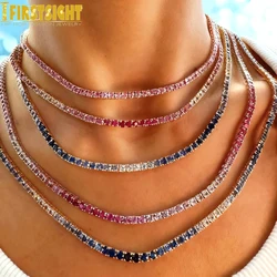 Iced Out Clustered Tennis Chain Necklace Hip Hop Rainbow Cubic Zirconia Silver Color Fashion Rock Women Jewelry
