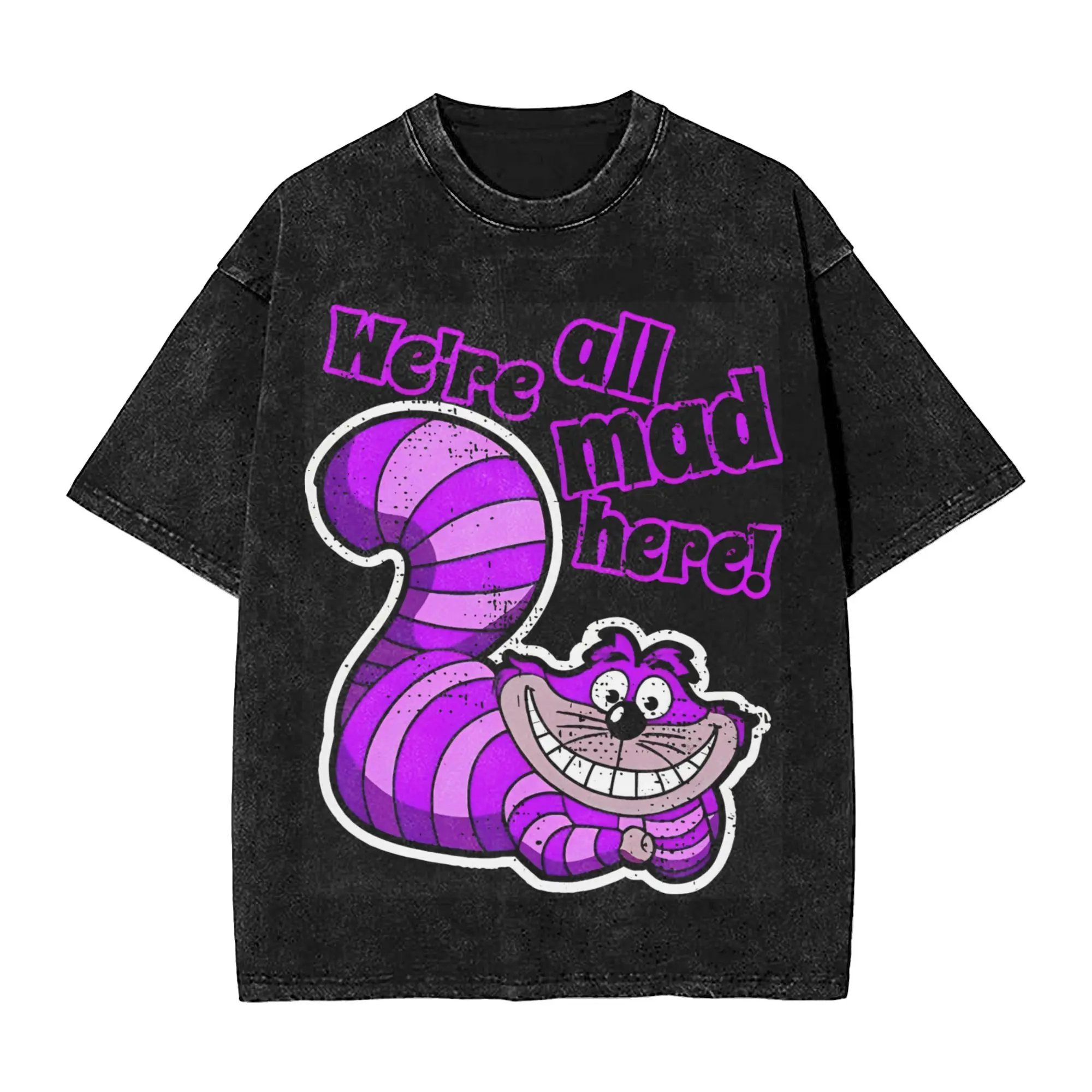 2024 Were All Mad Here Alice in Wonderland Cheshire Cat  Washed T Shirts Apparel Oversize T-Shirts  for Men Women Tees