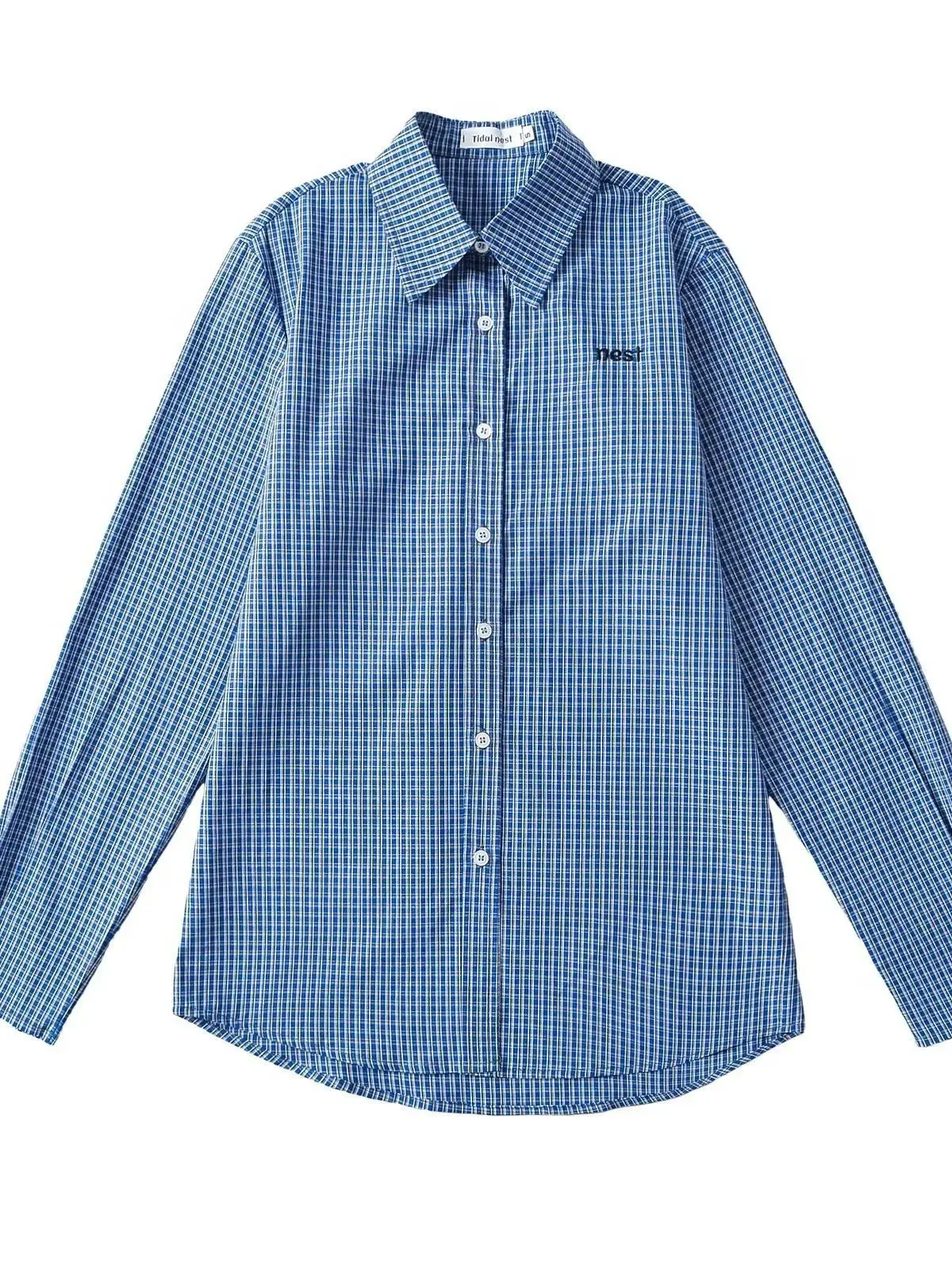 Chemise à carreaux à simple boutonnage pour femme, haut à manches longues, style polyvalent, décontracté, automne, hiver, bleu, 32OB, 024