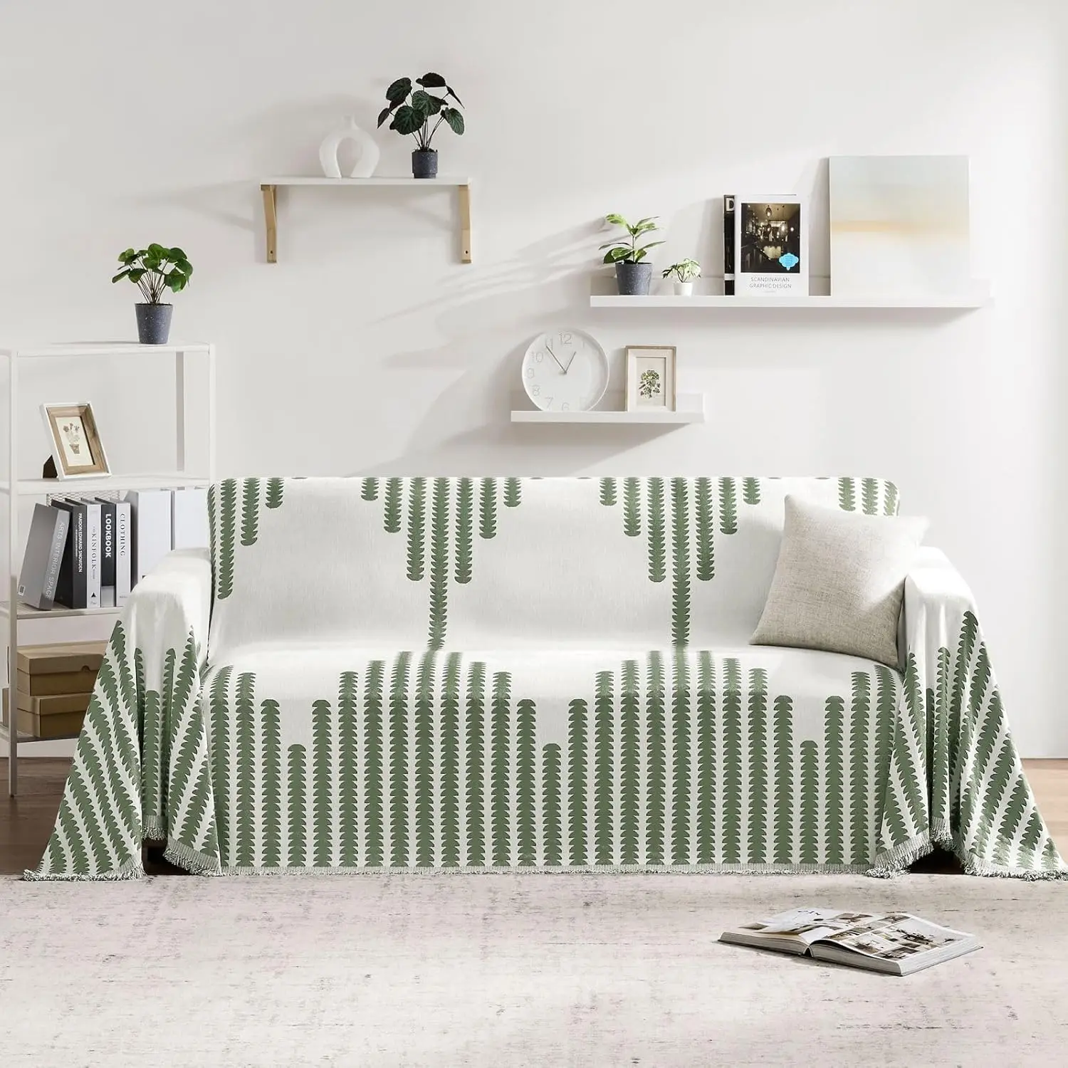 

Couch Cover Boho For Dogs Washable Green Couch Covers For 2 Cushion Couch, Chenille Sectional Couch Covers L Shape Sofa Cover,