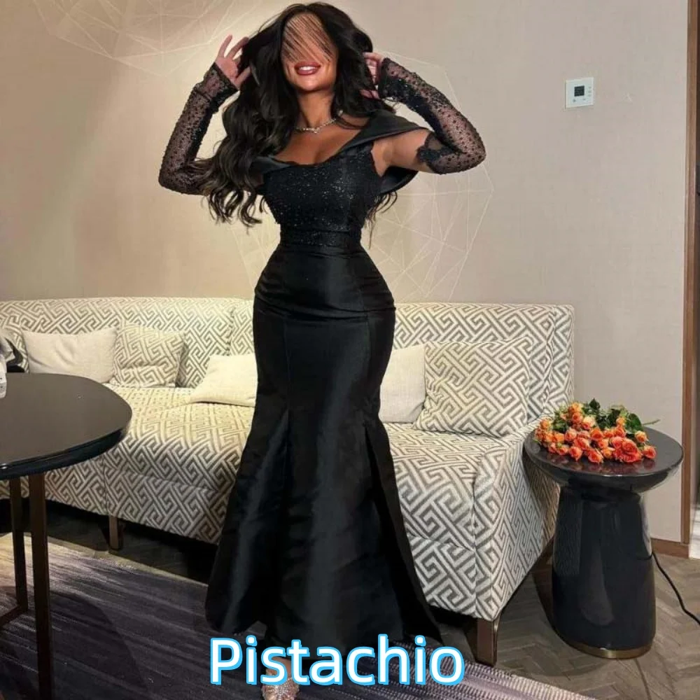 

Customized Exquisite Off The Shoulder Women Prom Dress V-neck Charming Mermaid High Split Party Dress Sequins Evening Gown