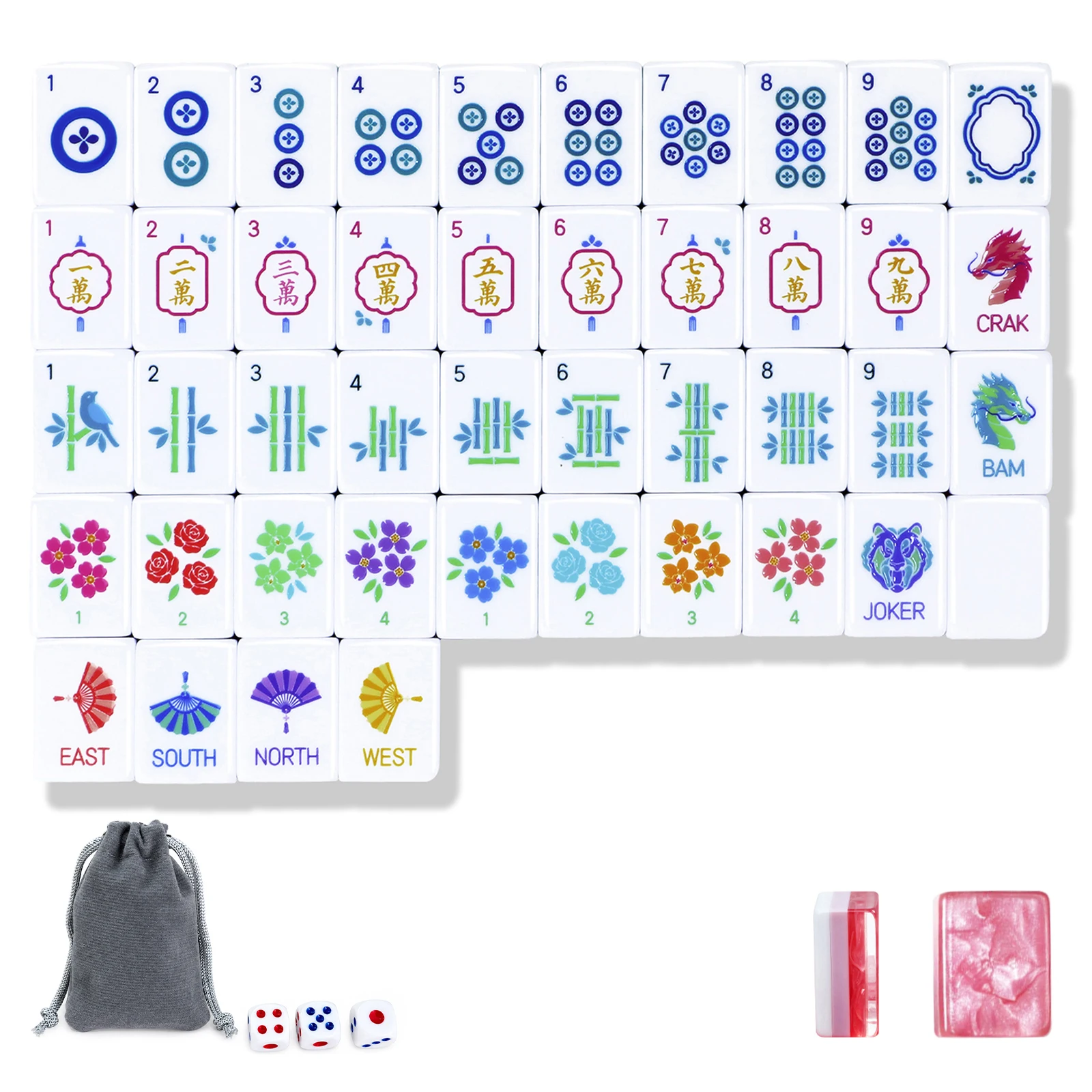 American Mahjong Set, 152 Acrylic Mahjong Tiles, 4-Layer Structure, Portable US Mahjong Game Set with Christmas Gift Box for Fam