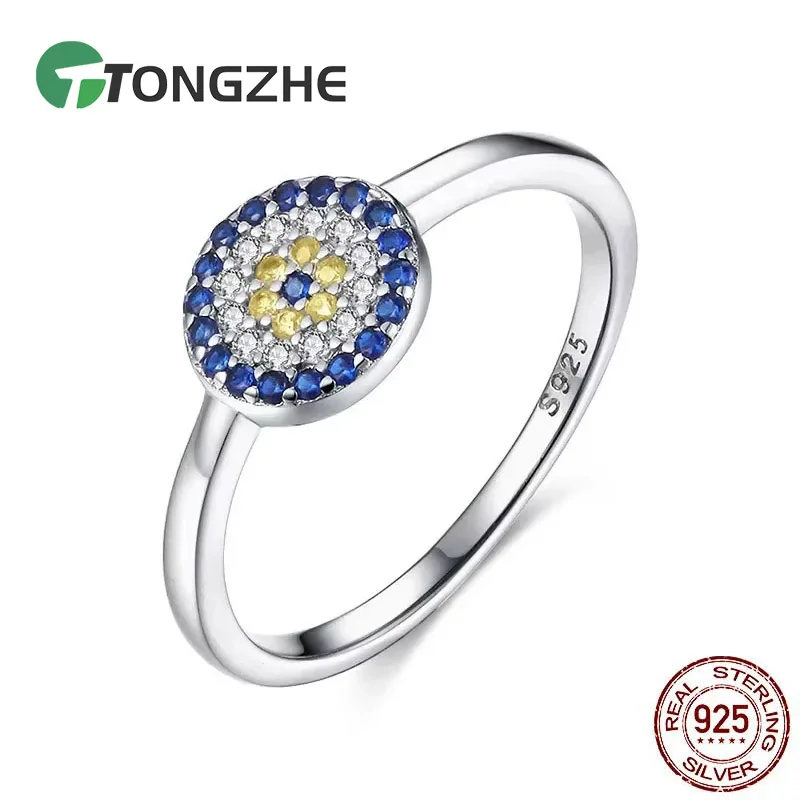 TONTGZHE Evil Eye Ring Charm oryginalna 925 srebro niebieski żółty CZ oko obrączki dla kobiet biżuteria srebrna