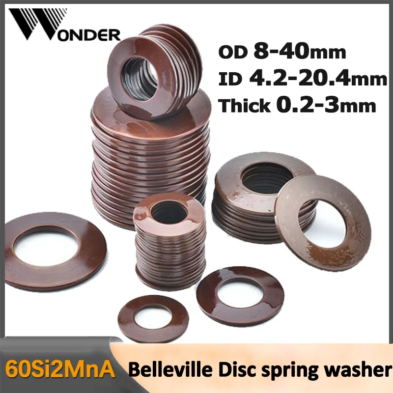 60Si2MnA Belleville Compression Spring Washer OD 8-40mm Disc Springs Shock Absorbers Thickness 0.2-3mm