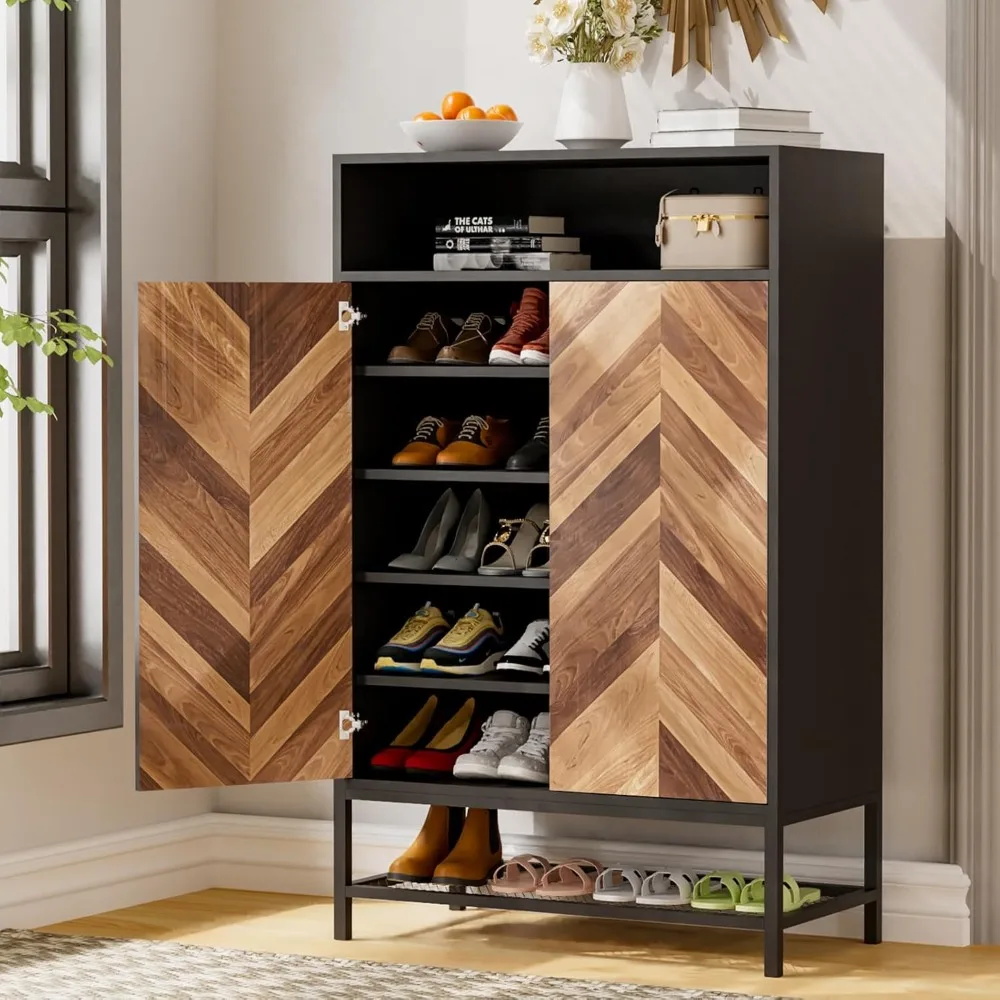 

Shoe Cabinet Storage for Entryway, 24 Pair Wood Shoes Rack with Doors, 46 Tall Shoe Organizer with Adjustable and Removab