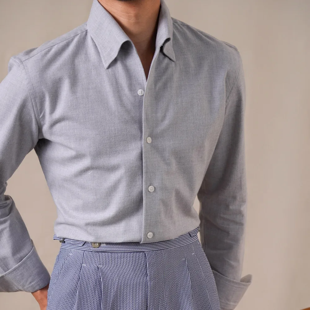 

Мужская деловая рубашка из 100% хлопковой смеси в итальянском стиле с цельным воротником, с длинным рукавом, 2026, повседневная, Camiseta Masculina