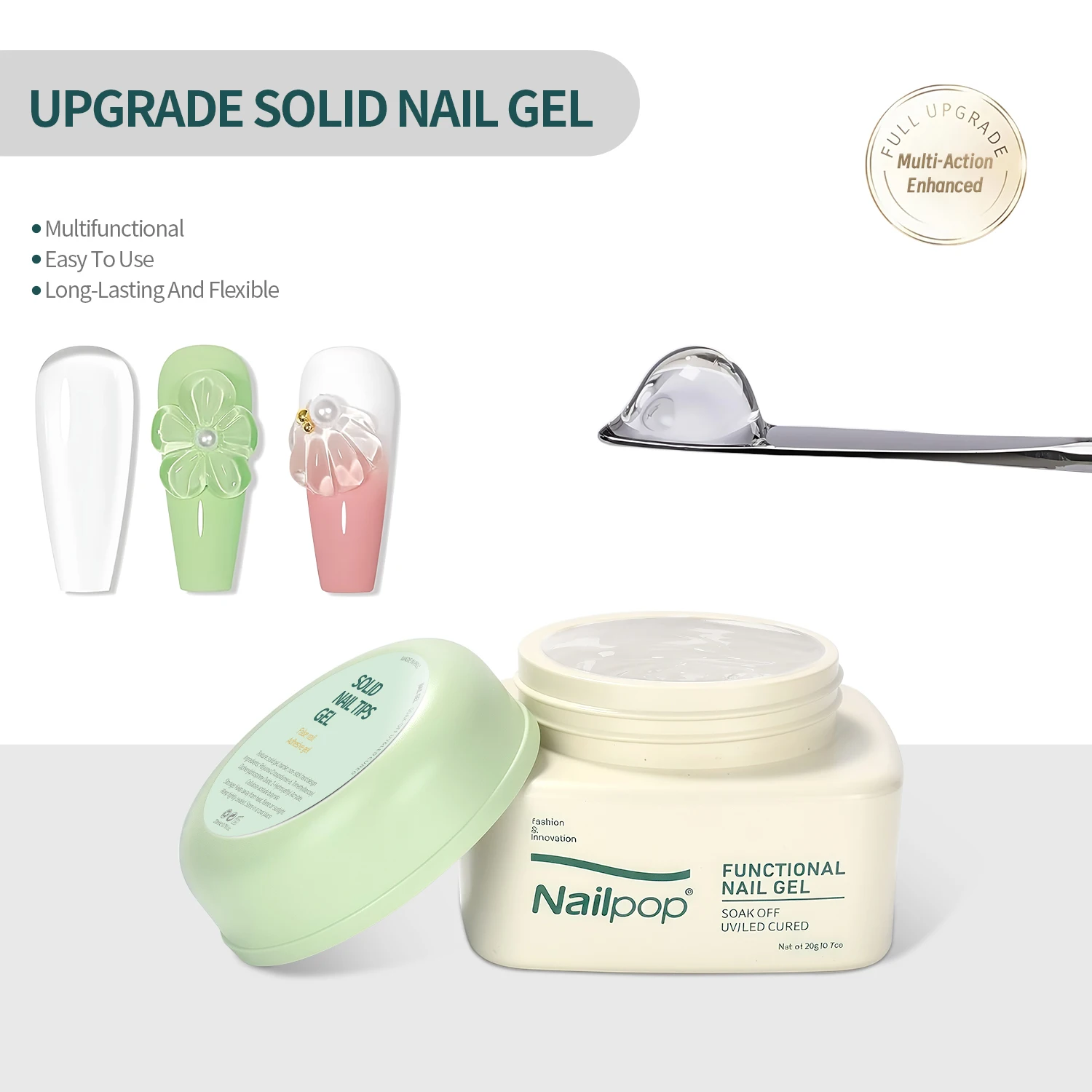 

Nailpop Solid Nail Gel Adhesive For Press-On Nails Ultra Strong Adhesion Clear False Nail Gel Soak UV Extension Nail Gel 20g