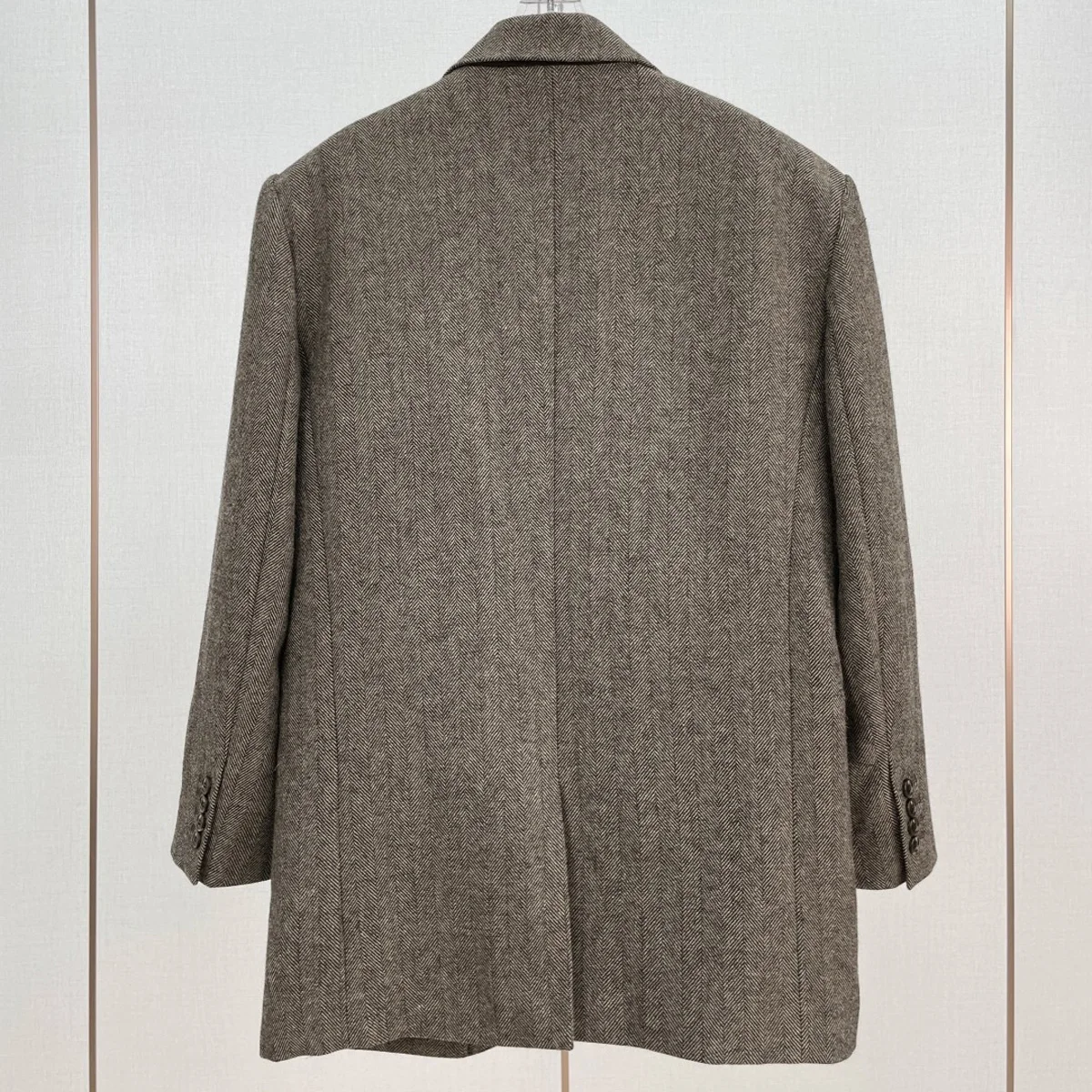High Quality Women Herringbone Blazer, Loose Notched Lapel Suit Jacket, Vintage Single Button Outerwear lyt134646