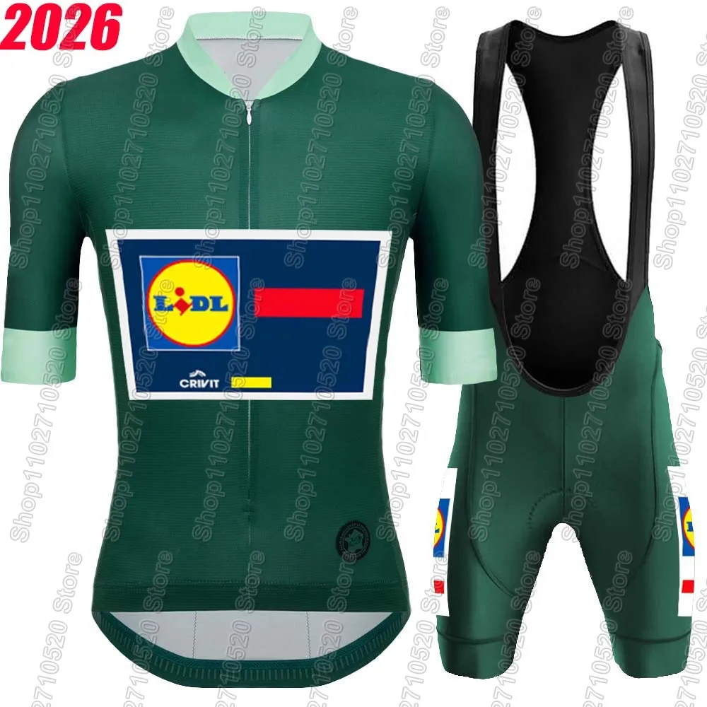 Conjunto de Jersey de Ciclismo Verde del Equipo Francés Lidl 2026 para Hombre, Ropa de Verano para Ciclismo de Carretera, Pantalones Cortos con Tirantes para Bicicleta de Montaña