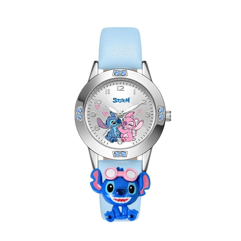 Cartoon Stitch Girl's Watches Diamond Quartz Watch for Women Stich Leather Wristwatches Fashion Steel Belt Watch Gift
