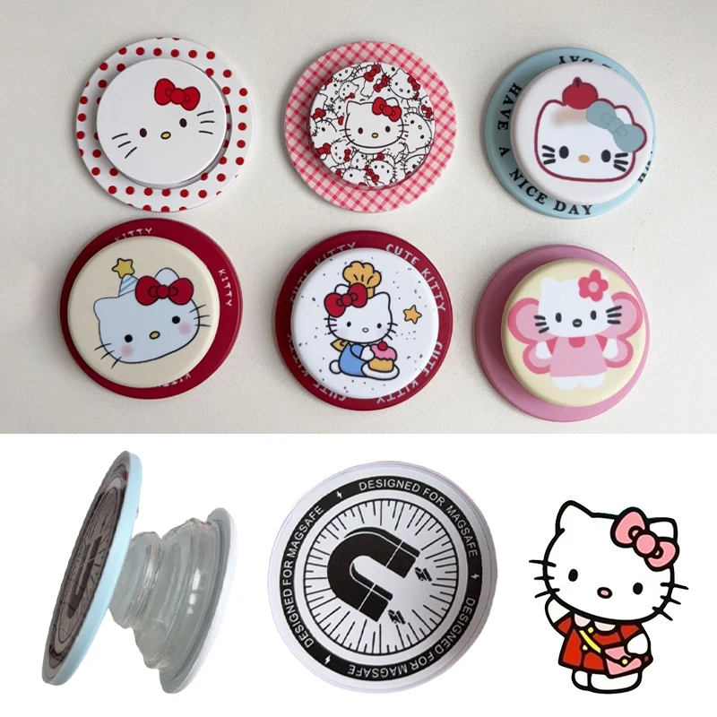 

Anime Cute Hello Kitty For Magsafe Magnetic Phone Grip Tok Griptok Stand For iPhone Sweet Foldable Wireless Charging Holder Gift