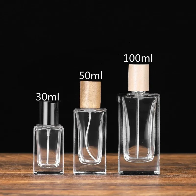 

1-20pcs 30ml/50ml/100ml Empty Premium Perfume Spray Bottle Clear Glass Sprayer Square Crimping Fragrance Container Packing