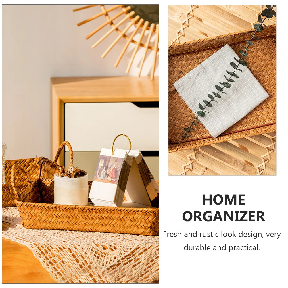 

1Pcs Chic Woven Basket Home Organizer Rustic Snack Storage Sundry Yellow Decorative Multi-Functional Woven Basket