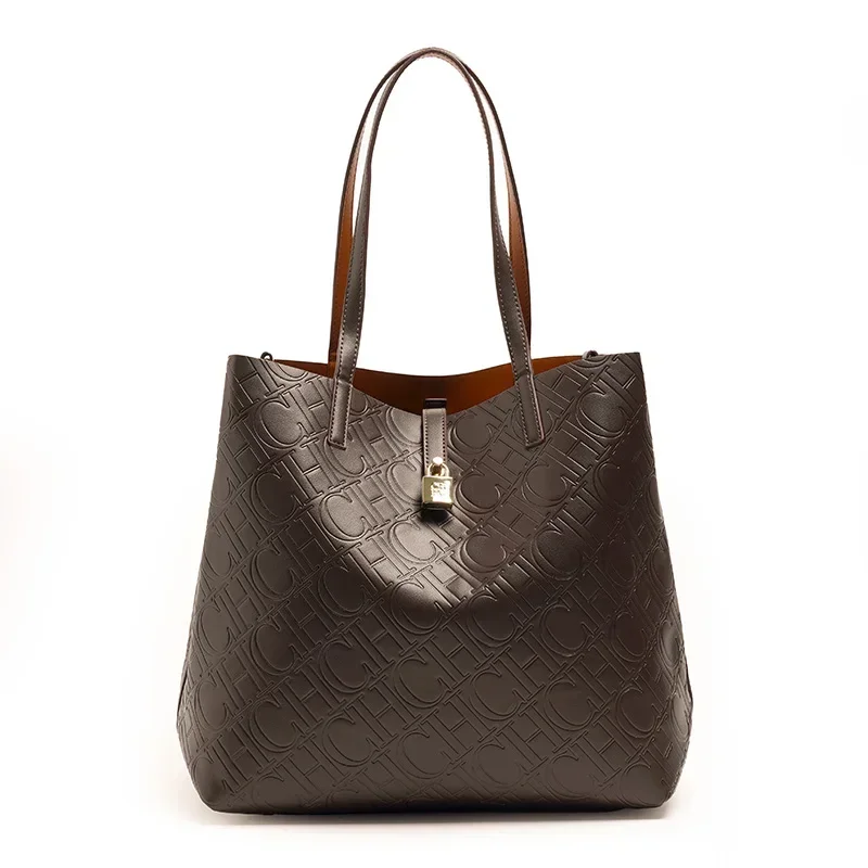 

CH Solid Color Women's Bucket Bag Classic Luxury Letter Printing Simple Commuting Large Capacity Women's Handbag