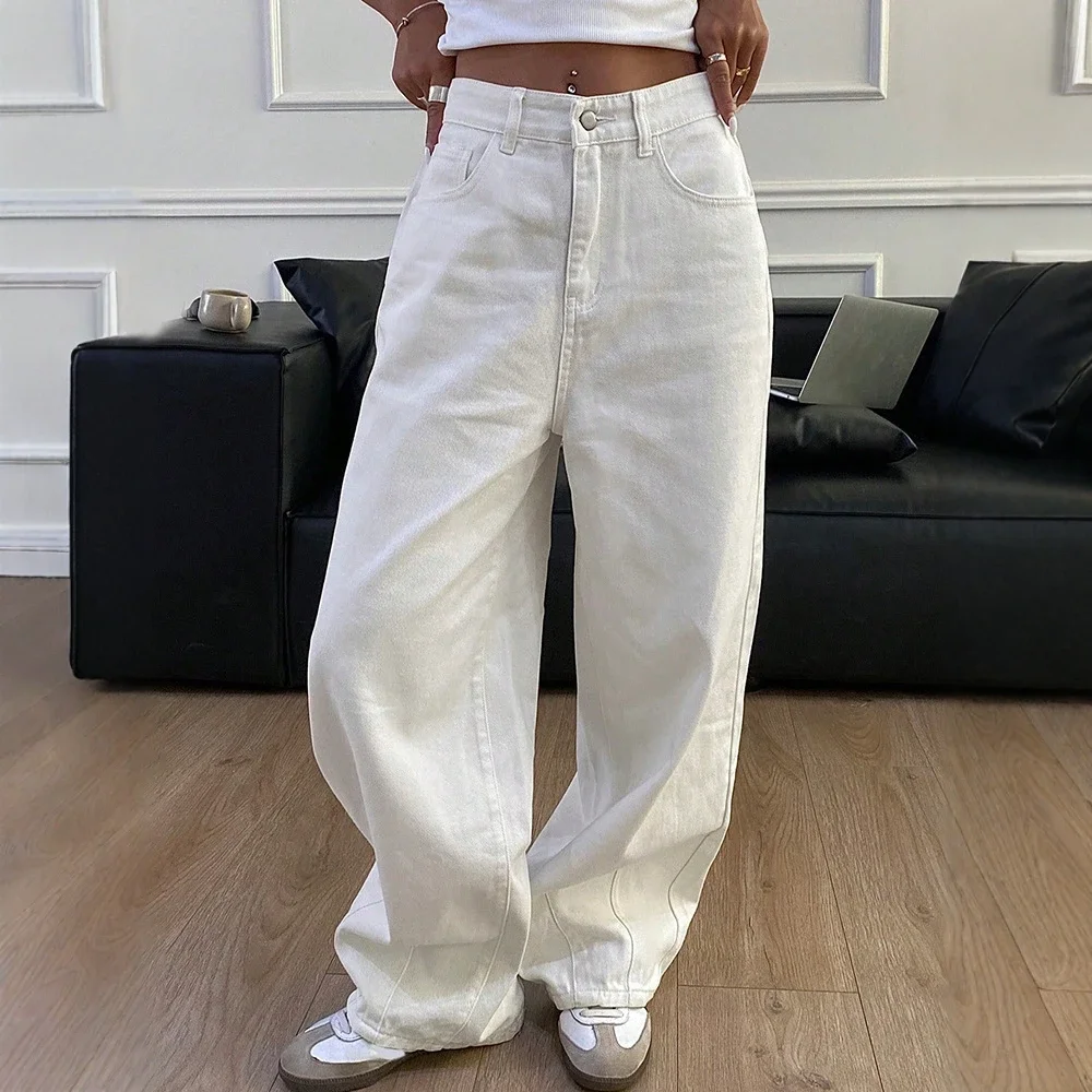 

Women's Jeans Summer Daily Basic Plain Natural Waist Full Length Wide Leg Casual Mopping Jeans