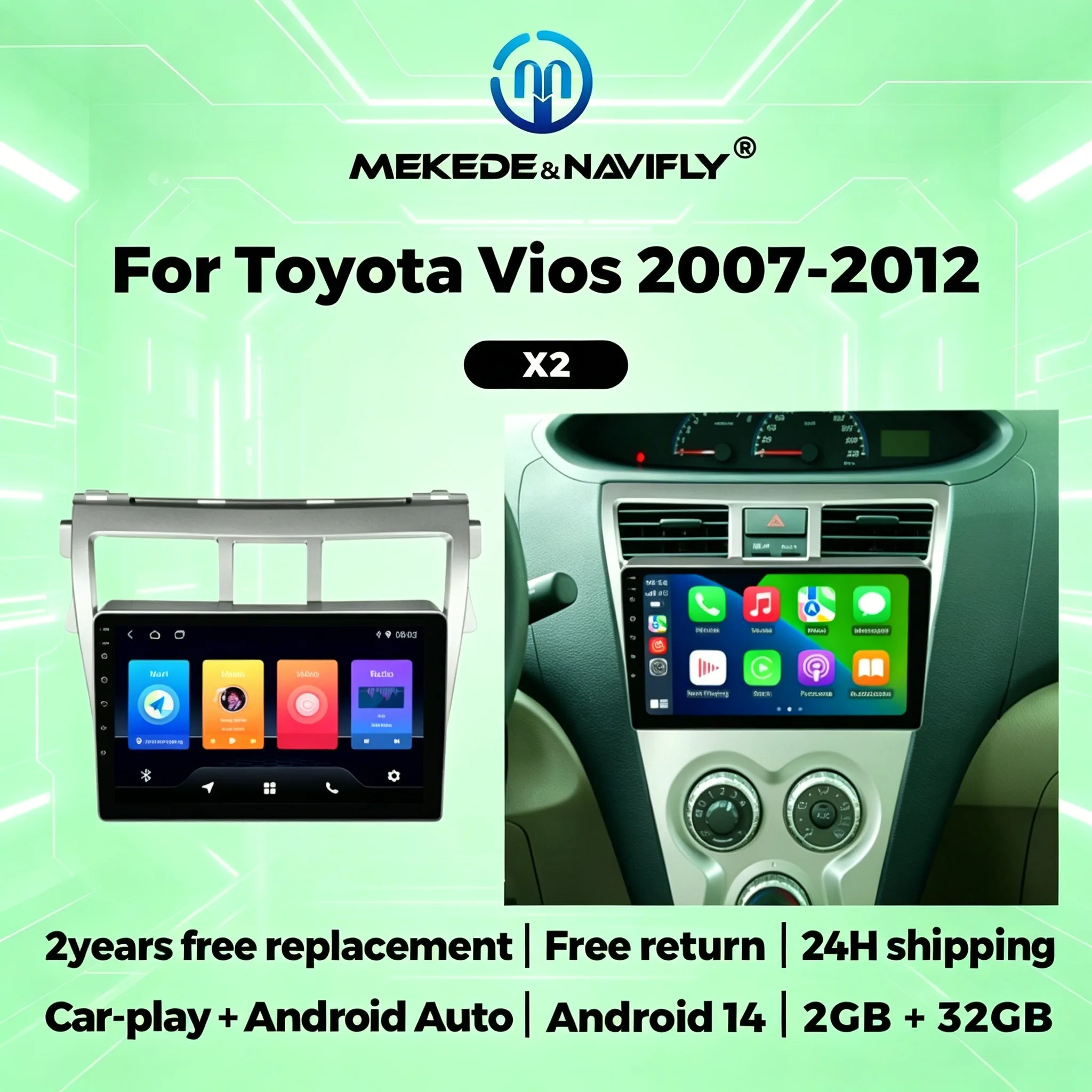 

Автомобильная магнитола для Toyota VIOS Yaris 2007-2012, беспроводной CarPlay, Android Auto, мультимедийный плеер, GPS-навигация, FM-автомагнитола, RDS