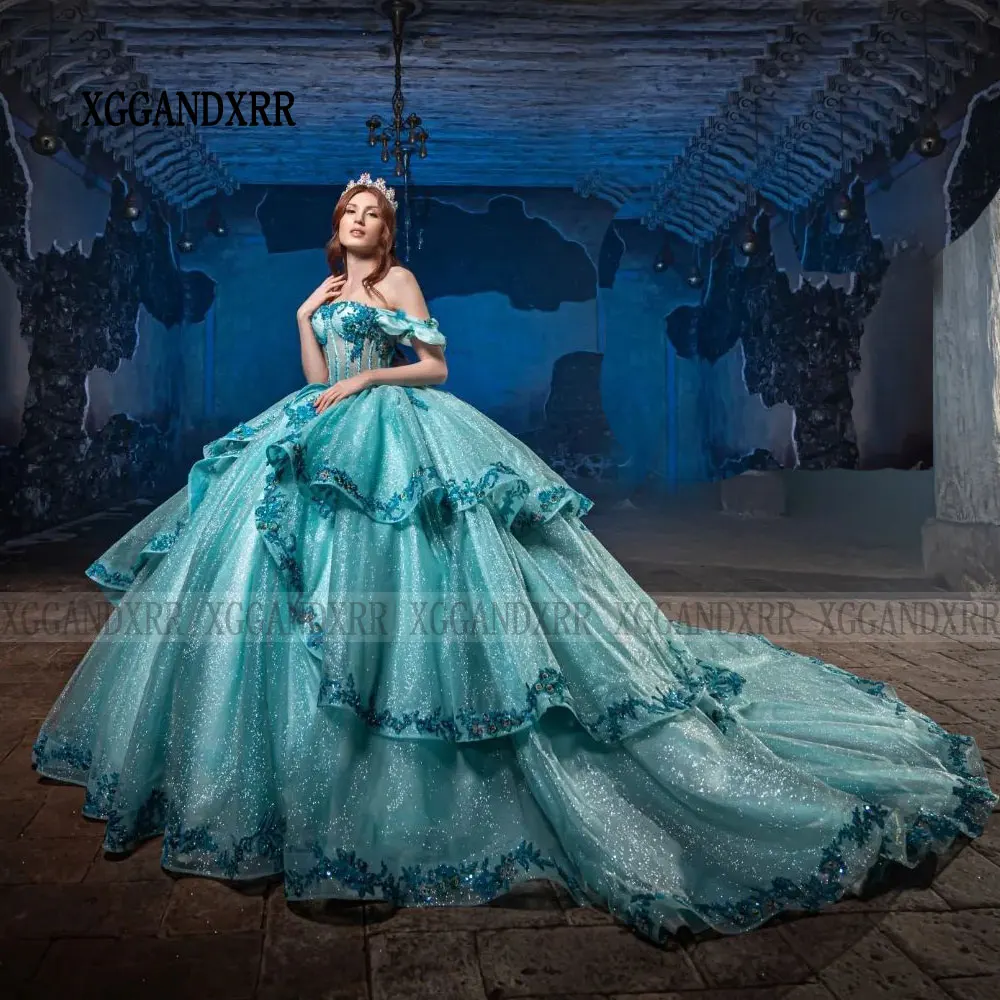 Elegant Ball Gown Quinceanera Dress 2024 Off Shoulder Sweet 15 16 Birthday Party Prom Formal Occasion Vestidos De XV Años Layers