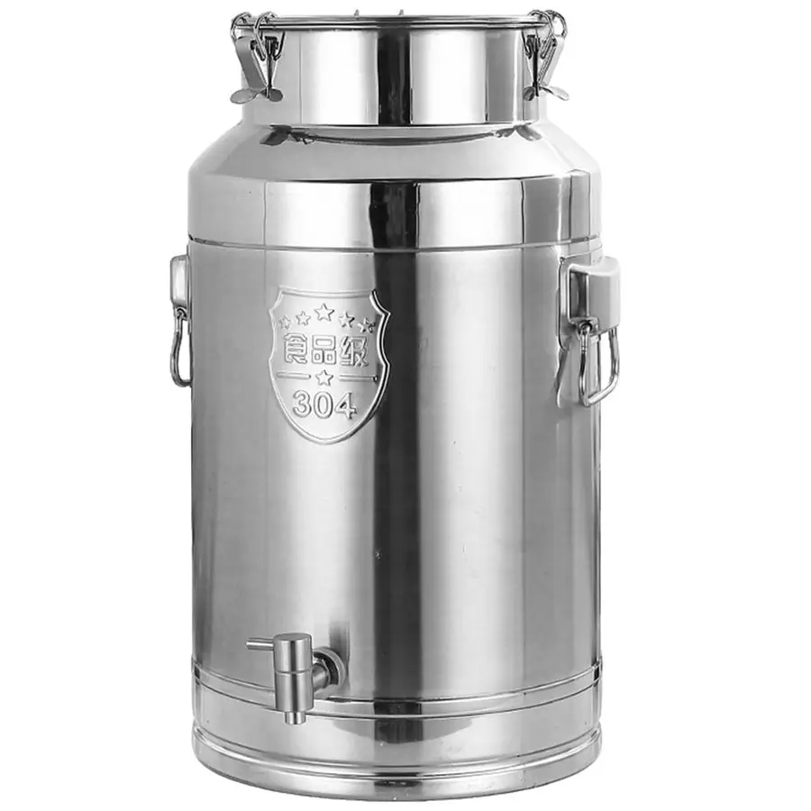 Lata de leche de acero con espiga, cubo de leche de acero inoxidable de 5 galones, cubo de vino de 20 litros con 2 asas y tapa sellada, jarra de agua Li de aceite