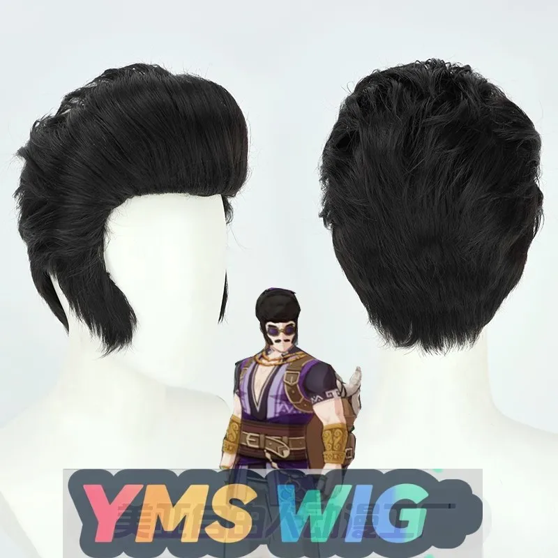 

[YMS WIG] Yuanshen Liben Cos парик черной формы с длинными бакенбардами, уровень против деформации, точечная игра