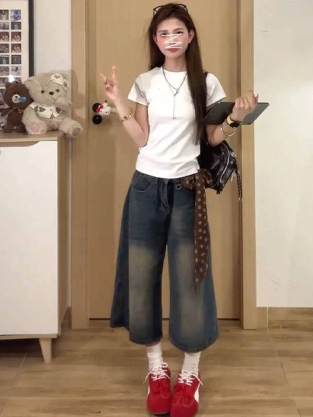 

American Style High Waist Loose Casual Straight Leg Jeans Shorts Women's Summer New Arrival Blue Cotton Stretch Denim