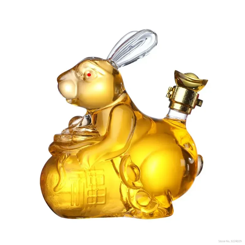 

Rabbit Shaped Clear Lead-Free Glass Bottle, Whiskey Decanter, Wine Glass Bottle for Liquor, Scotch Bourbon, 1000ml