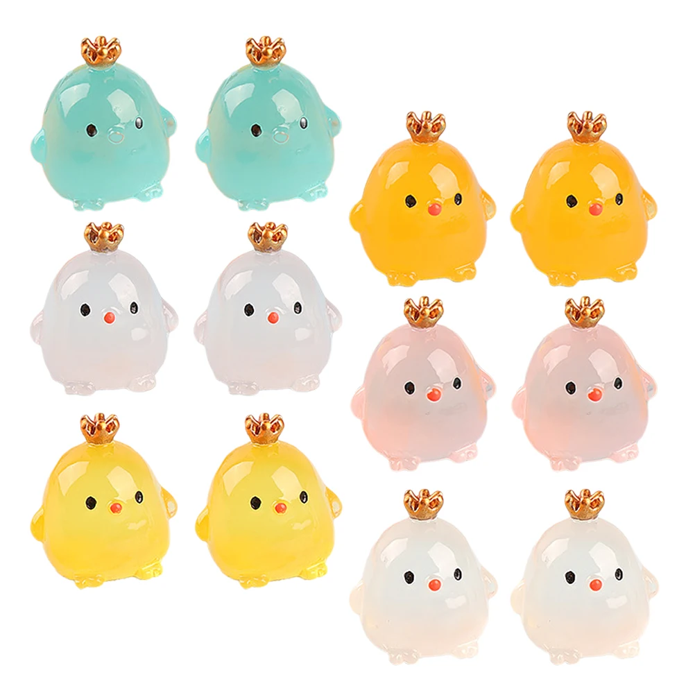 

15pcs Glow Chicken Toys Miniature Crown Chick Figurines Resin Statue Garden Resin Small Chick Statue Decor Desktop Landscape