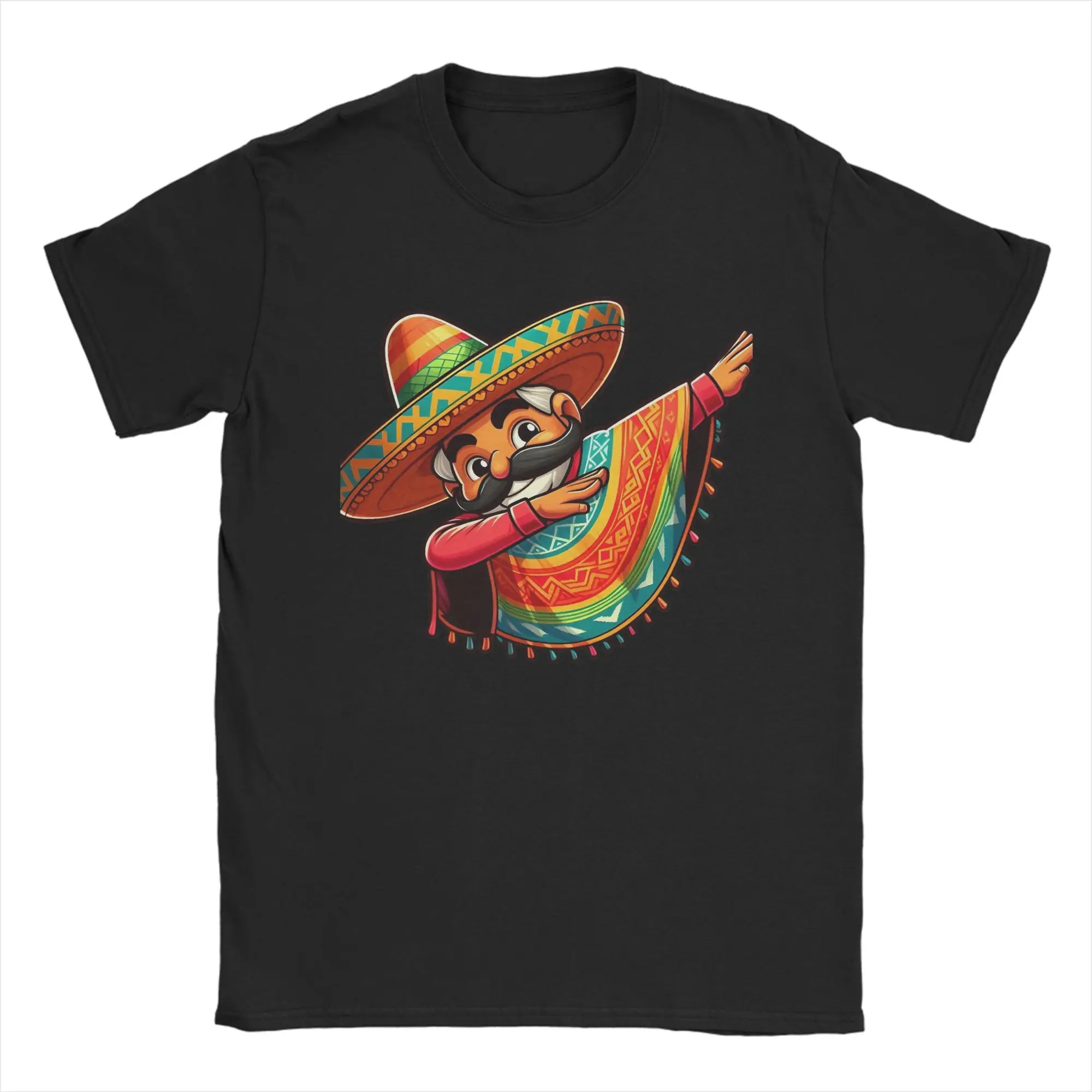 Dabbing Mexican Poncho Cinco De Mayo T-Shirt Men Pure Cotton Tee Shirt Round Collar Short Sleeve T Shirts Big Size Clothing