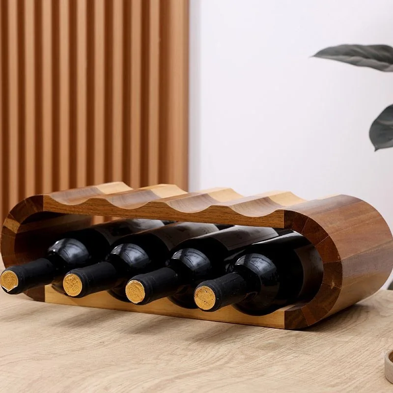قطعة عرض النبيذ الأحمر الخشبية ذات الطبقة المزدوجة من الخشب الصلب رف عرض النبيذ الأحمر الحديث البسيط لسطح المكتب رف عرض النبيذ الأحمر #4