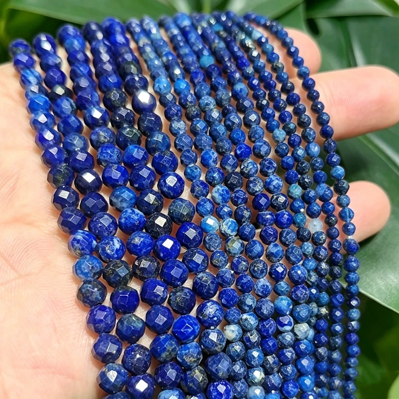 2 3 4mm Faceted Natural Lapis Lazuli Beads Round Loose Spacer Tiny Bead for Jewelry Making DIY Necklace Bracelet Accessory 15