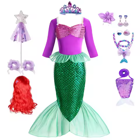 Mermaid Costume for Girl Long Sleeve Girls Dress Carnival Evening Party Dresses for Kids Halloween Dress Up Clothes