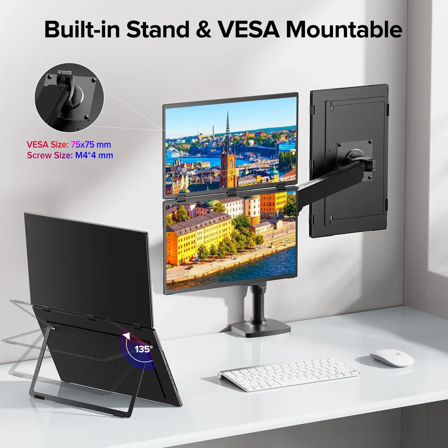Nieuw! UStation Δ / Delta Plus gestapelde monitor Geen schijf vereist Laptop Dubbel scherm Opvouwbaar 18,5" met USB C Mini HDMI voor pc Mac