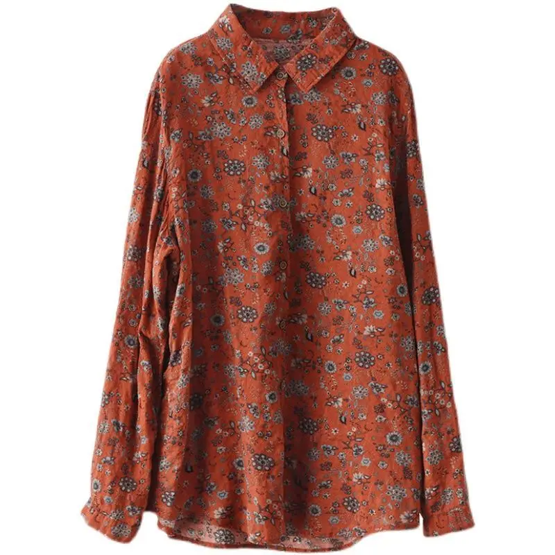 Damen Vintage Blumen bluse 2023 Frühling Herbst weibliche Kleidung Langarm lässig Mode Turn-Down-Kragen locker bedrucktes Hemd