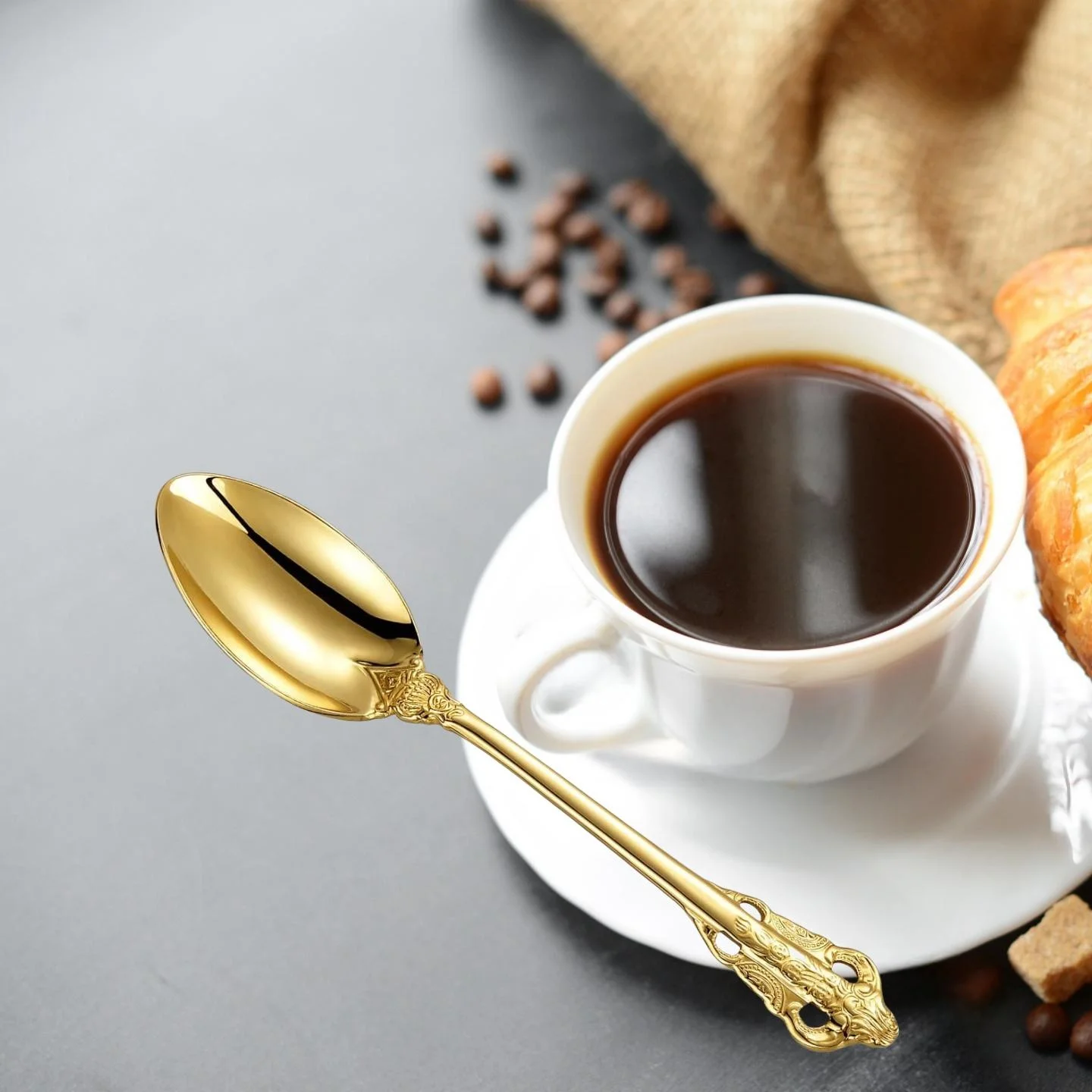 5.1inch vintage mirror golden coffee spoon set gold plated tea spoon 18-10 steel coffee stirring spoon dessert spoon cake spoon