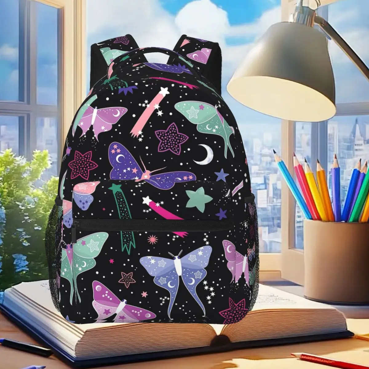 

Night Spirit Luna Moth Student Backpack School Bag Hiking Travel Daypack for Boys Girls Fashion Bookbag Shoulder Bags