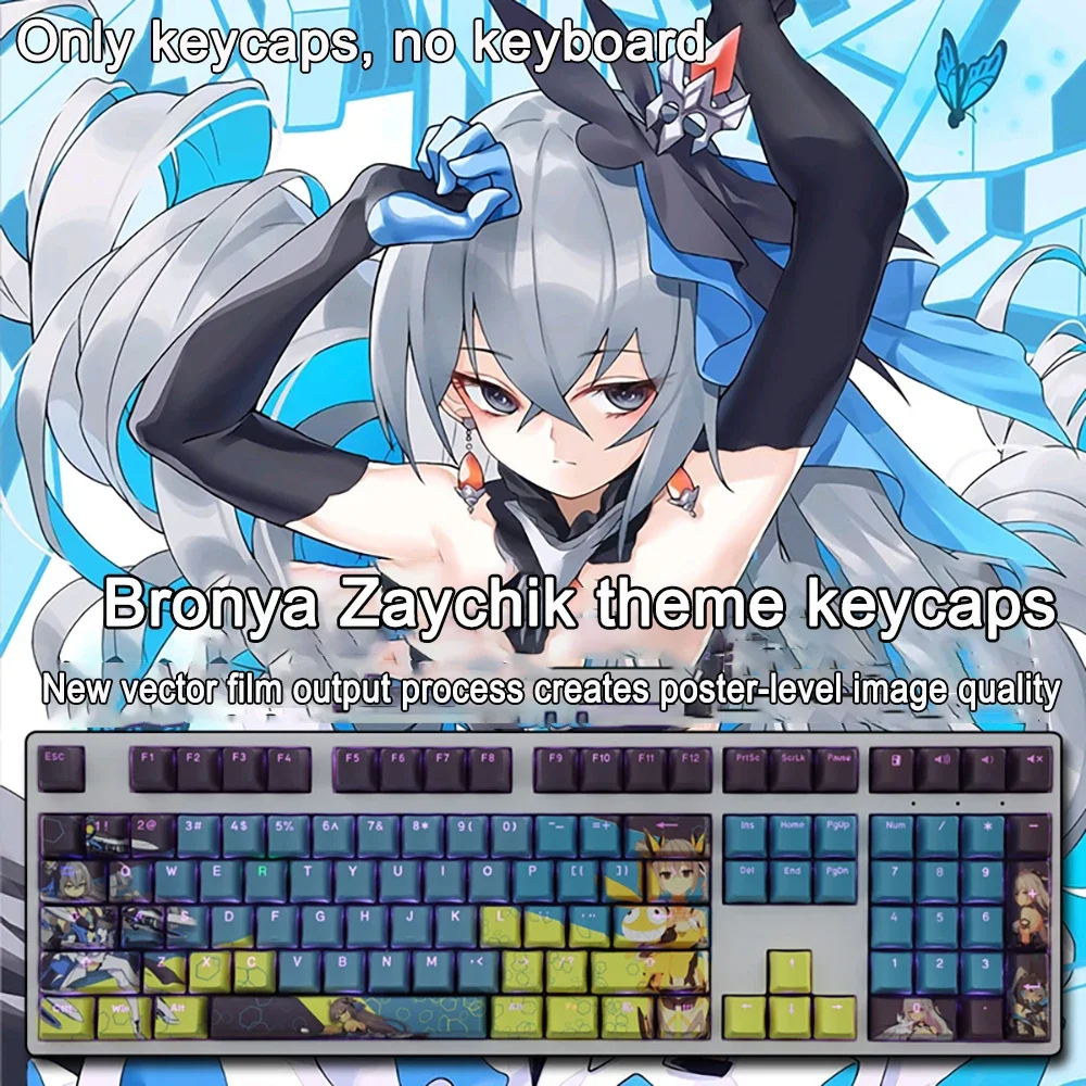 108 Tasten für Honkai Impact Keycap Bronya Zaychik PBT Subbed Cherry Hintergrundbeleuchtete Tastenkappen Anime-Tastenkappen für ANSI 61 87 104 108 Layout – Detail 10