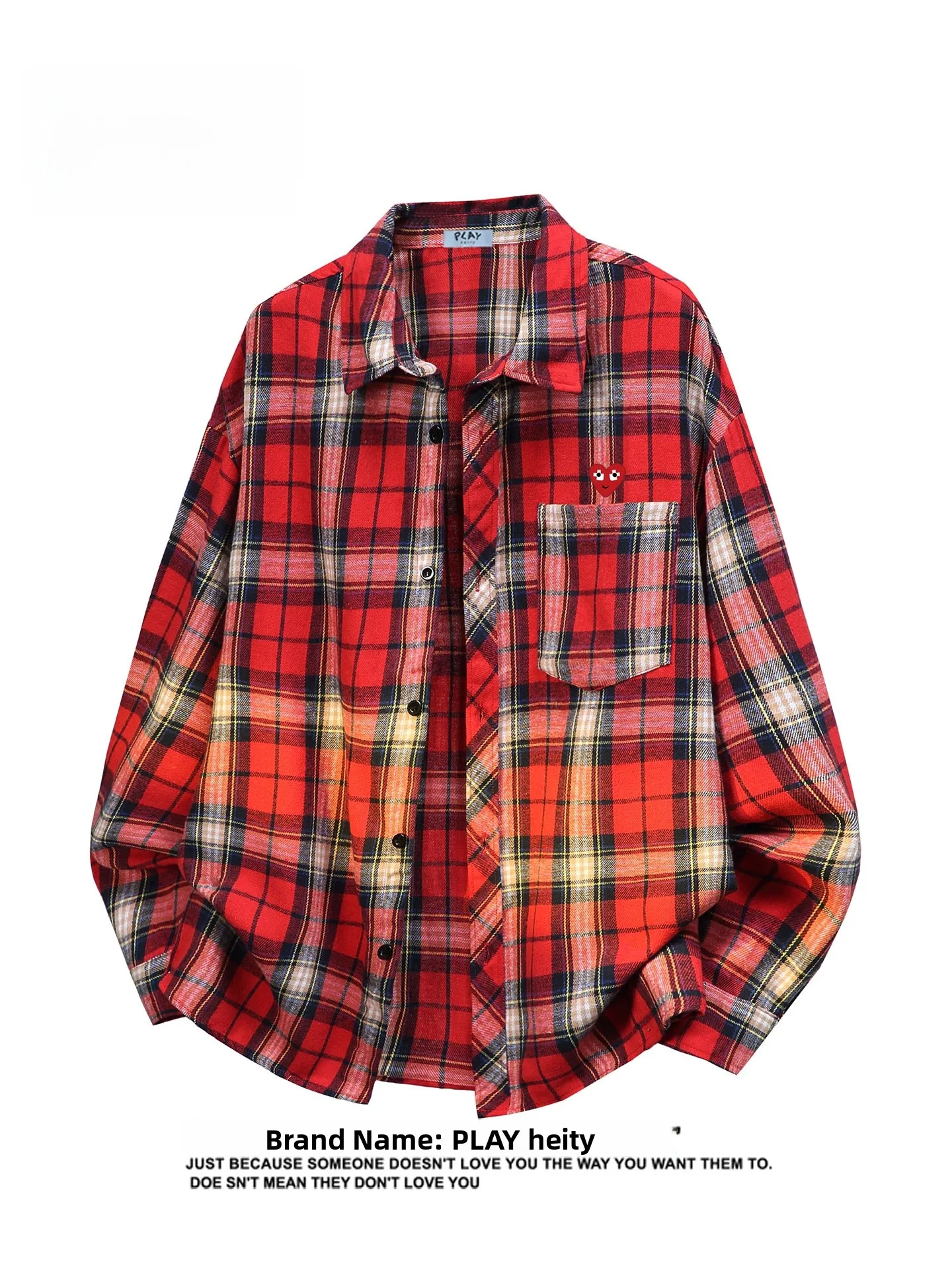 

Play Hei American Retro Long Sve irt Loose Casual ex Plaid Outerwear Youth Faion Polyester Cotton Blend Four Sea...