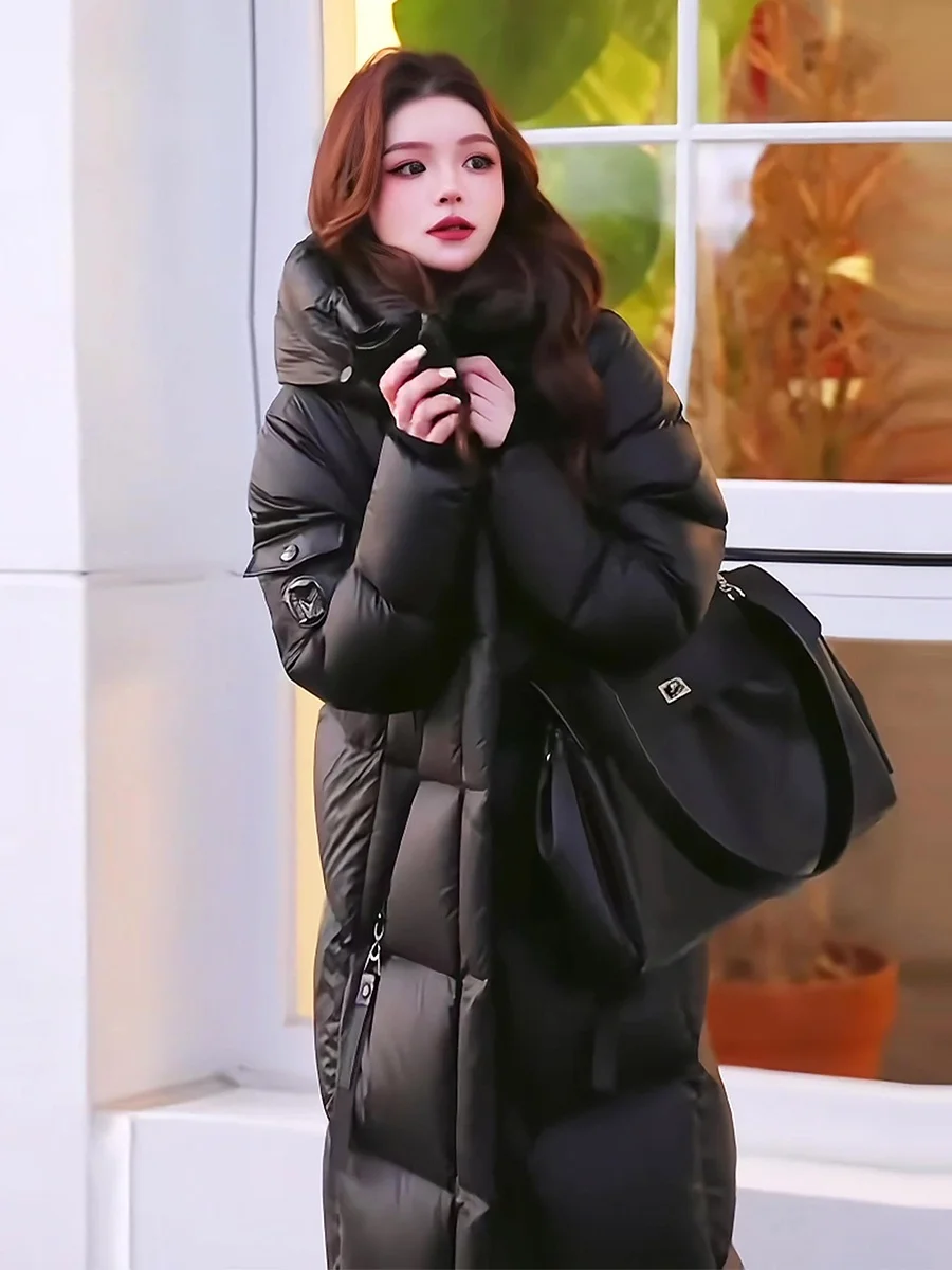 Novo Casaco Longo Branco de Inverno para Mulheres, Ultra Resistente ao Frio, Design Casual com Zíper