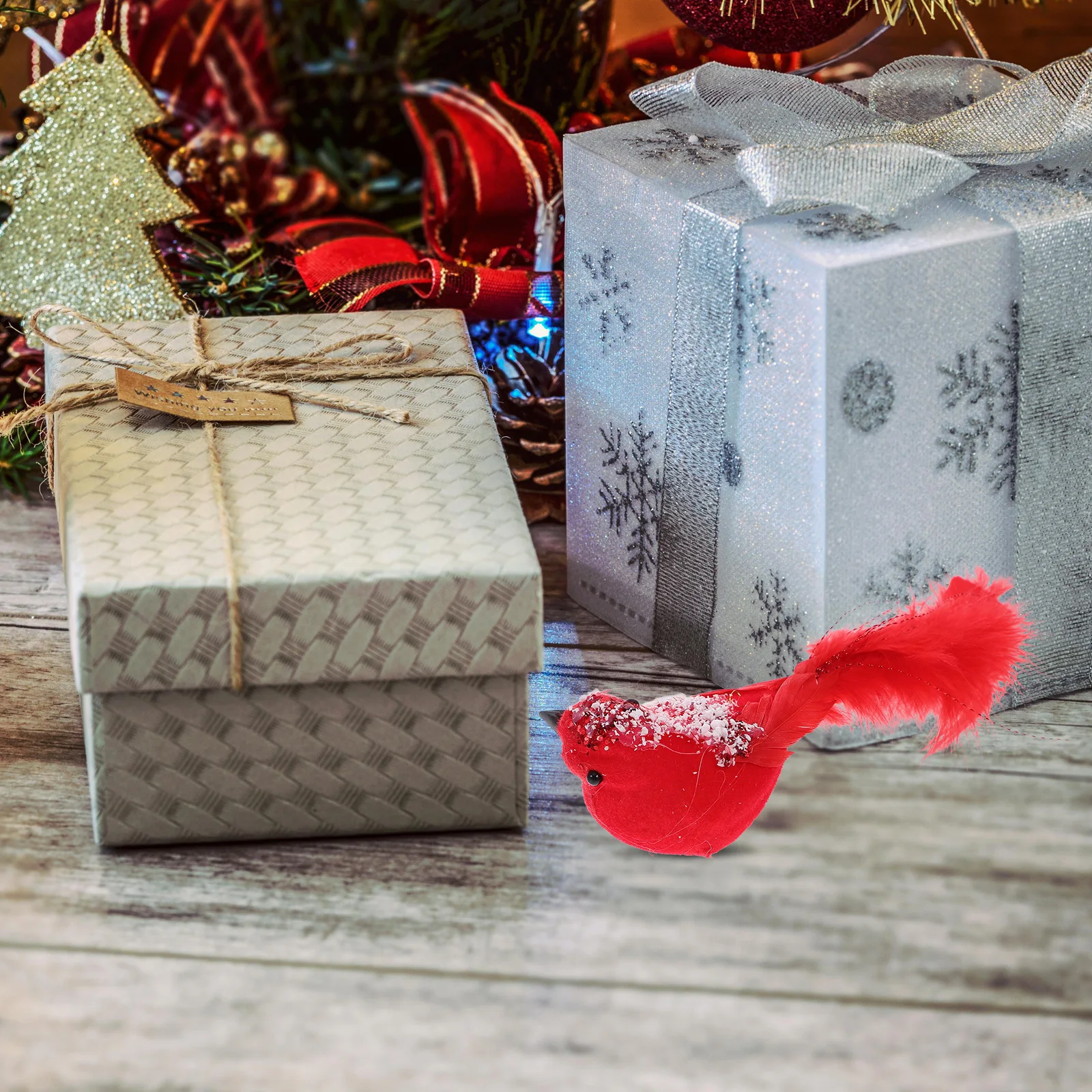 

12Pcs Artificial Red Birds Clip Lifelike Plume Christmas Tree Ornaments Wreath Home Decor Simulated Decorative Birds