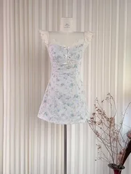 Summer Korean Vintage Prom Gown Mori Lace Mini Dress Coquette 2000s Aesthetic Women Frock Ballet Core One-Piece Party Evening