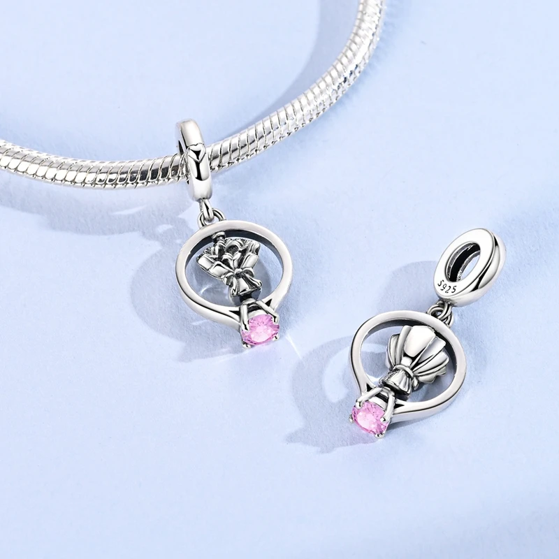 Original 925 Sterling Silver Charm Bead Rotatable Bouquet Wedding Ring Pendant Fit Original Bracelets For Women DIY Accessories