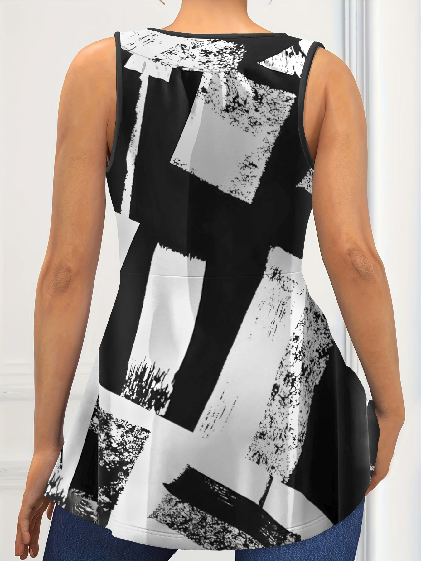 Odzież damska Plus Size Tank Top Drawstring V-Neck Sleeveless Striped Print Summer Casual Basic Tank Medium Stretch Tops 2024