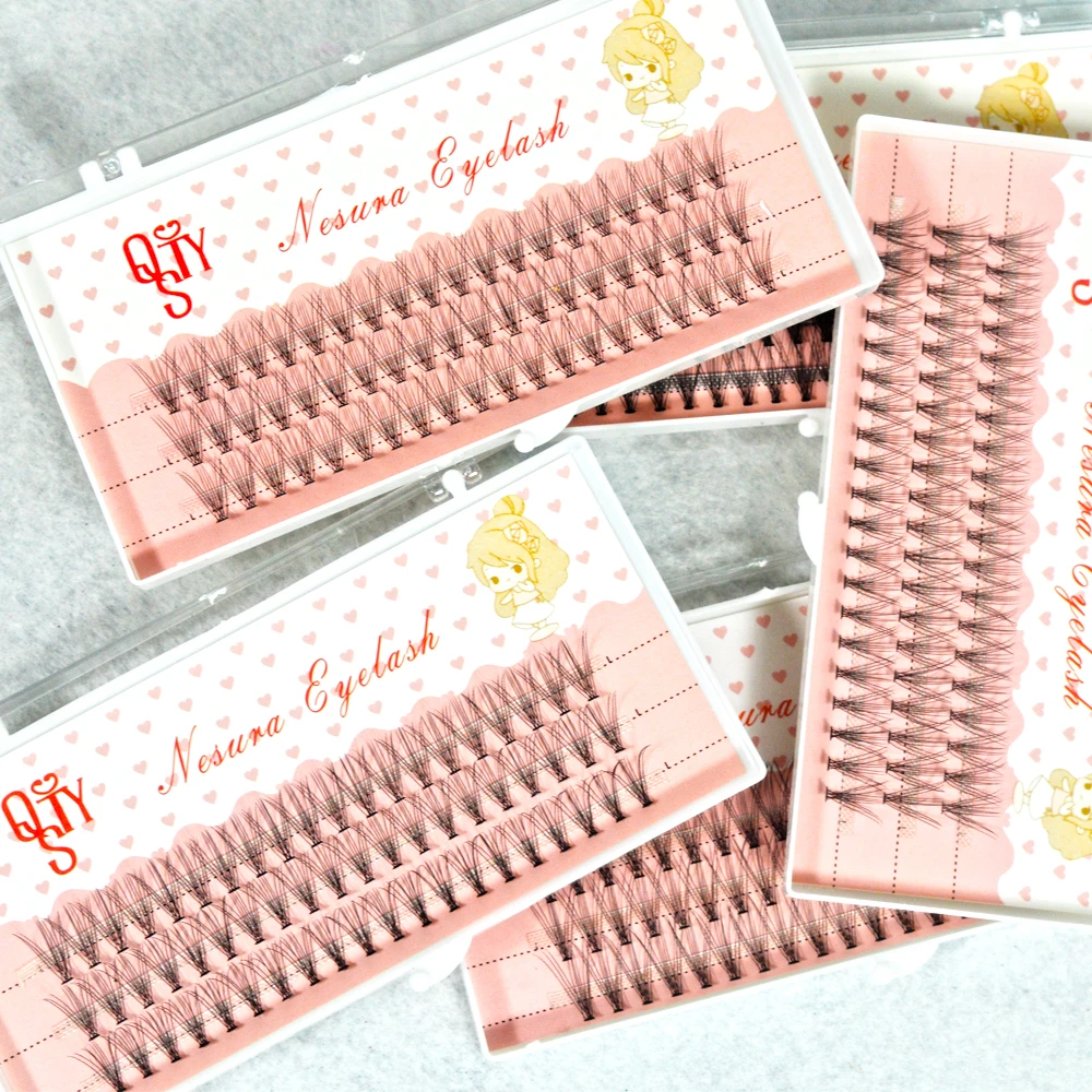 QSTY Natural Fake Eye Lashes 60pcs 8/10/12/14mm Makeup Individual Cluster Eye Lashes Grafting Fake False Eyelashes