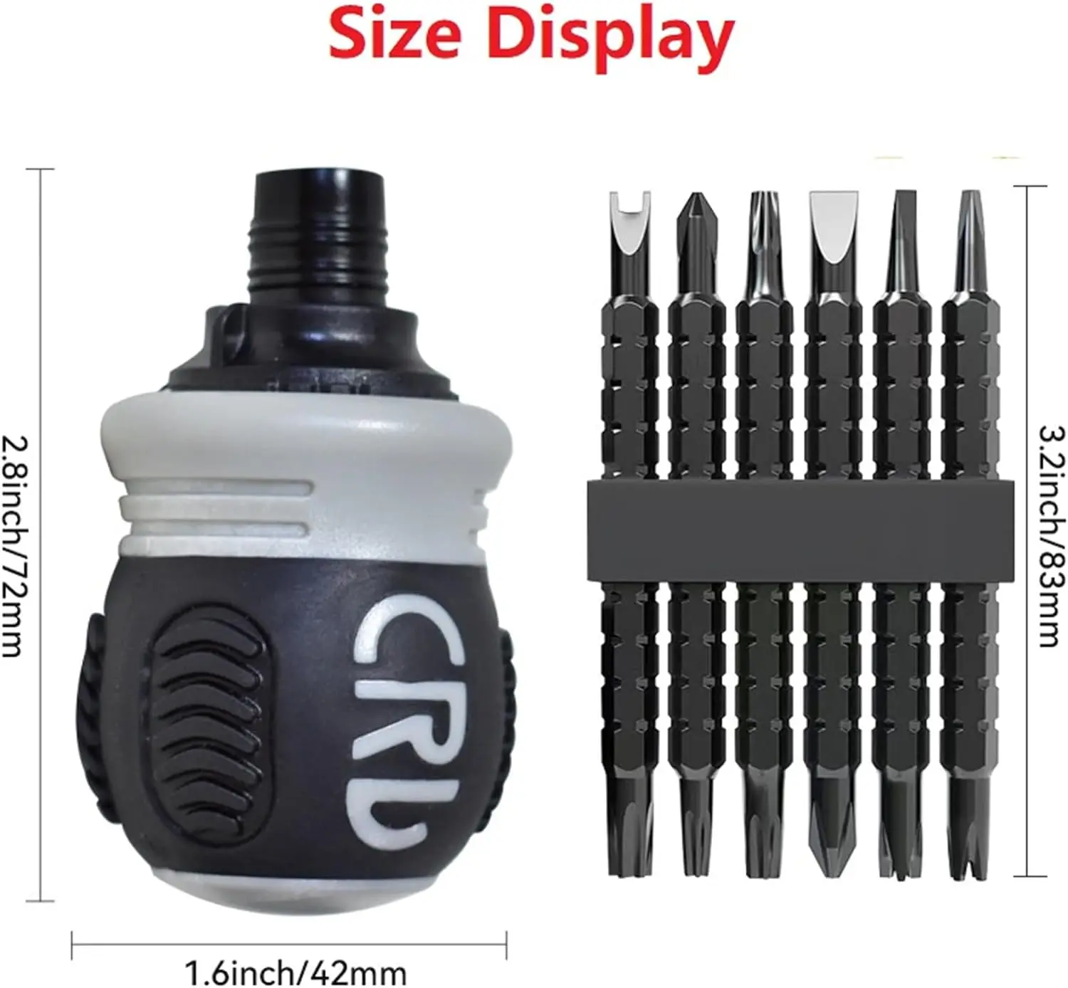 Ratcheting Stubby Screwdriver 13in1 - Adjustable Length, Reversible Dual End, Magnetic Tip - Compact, Portable, Pocket Size