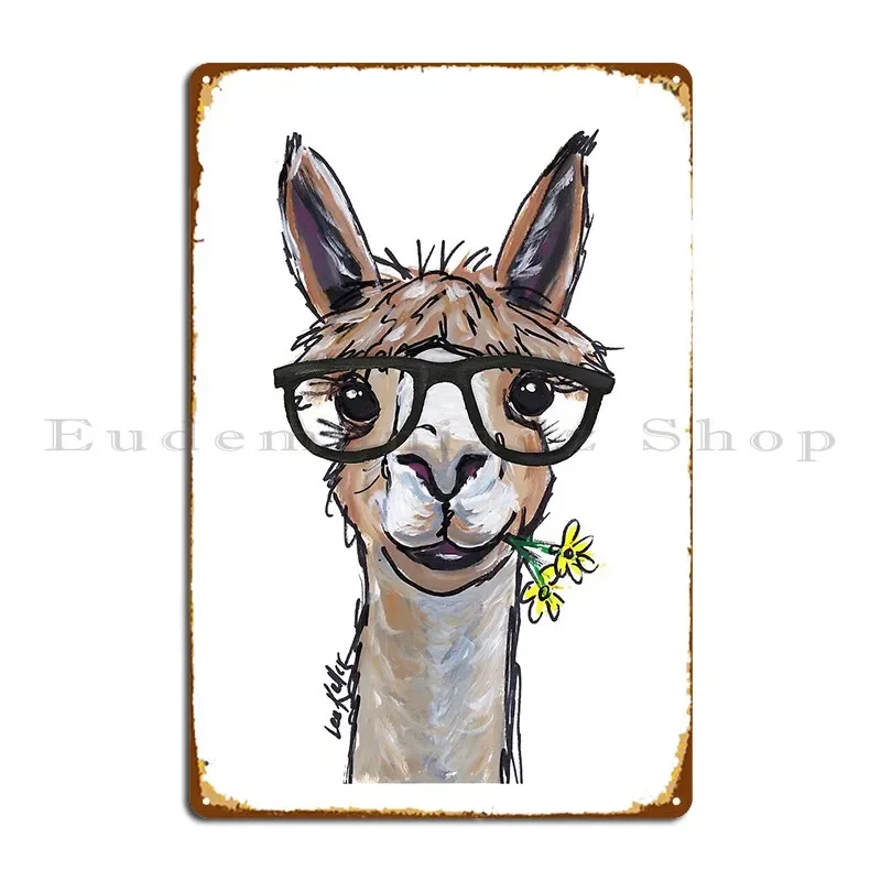 Alpaca Art Alpaca With Glasses Art Cute Alpaca Art Metal Signs Wall Cave Create Wall Decor Personalized Cinema Tin Sign Poster