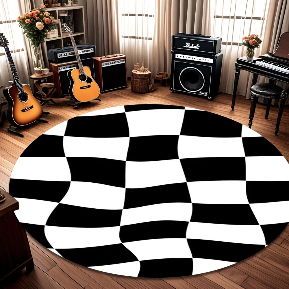 Optical Illusion Carpet Mat Rug Non-Slip Area Rug with Checkerboard Pattern Home Decoration for Living Room Bedroom