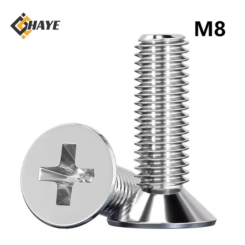 

304 Stainless Steel M8 Cross Recessed Countersunk Screws Phillips Flat Head Machine Bolts 10 12 14 16 18 20 45 50 100 110 120mm