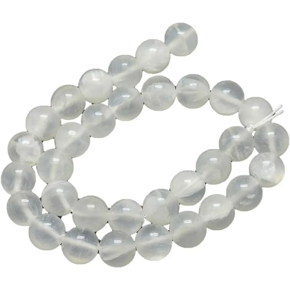 12mm Natural Selenite Beads Stands Round Loose Beads for Jewelry Making, 1Strand 15.7inch, White