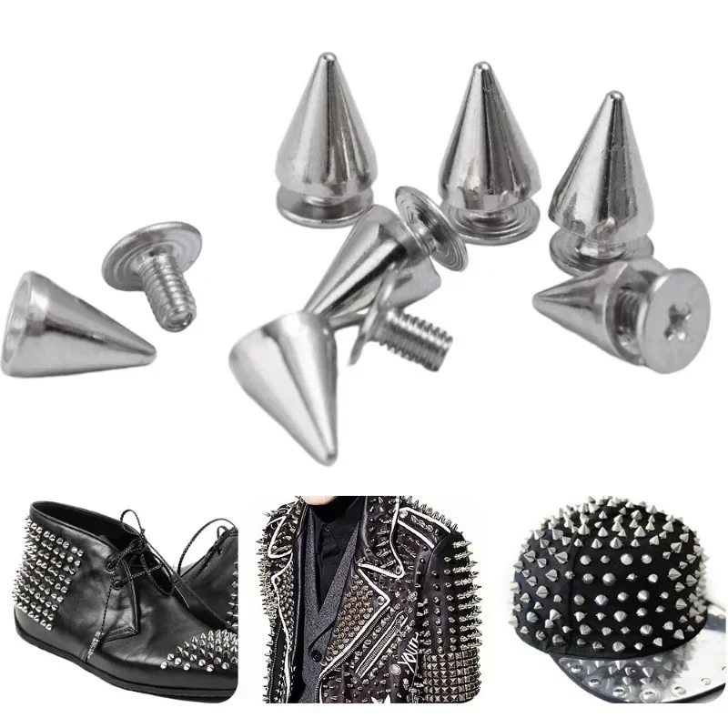 Silberne Kegel-Nieten, Metall-Kegelnieten, Punk-Nieten für DIY-Lederhandwerk, Dekoration von Taschen, Schuhen, Nägeln, Kleidungszubehör – Detail 9